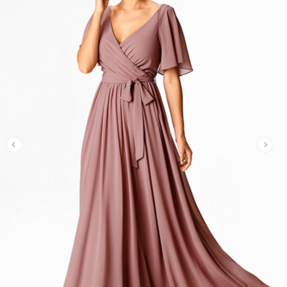 ESHAKTI Flutter Sleeve Chiffon Bridesmaid Gown